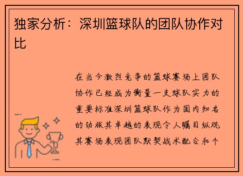 独家分析:深圳篮球队的团队协作对比